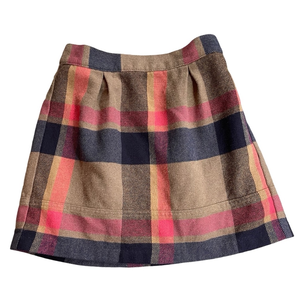 Lands’ End Kids girls size 7-8 tan, red, and black tartan knee length skirt